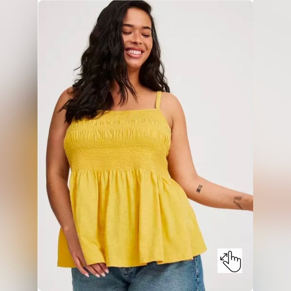 Yellow Square-Neck Ruched Babydoll Tank
